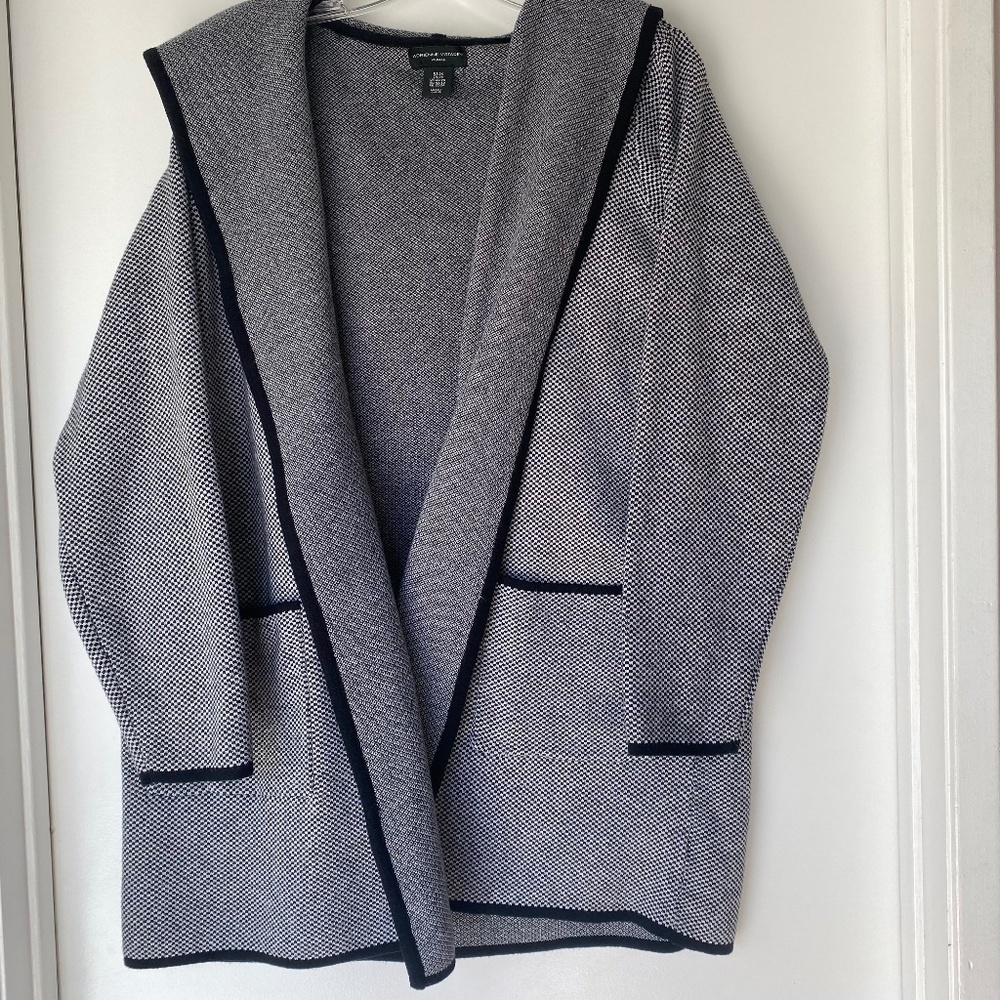 Adrienne Vittadini cardigan herringbone knit hooded duster